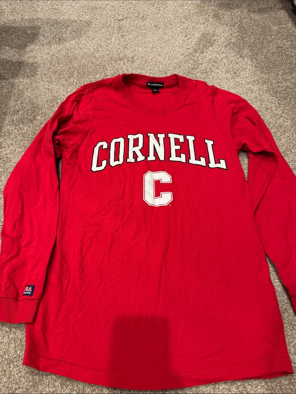 Cornell University Red Long Sleeve Tee with White Lettering